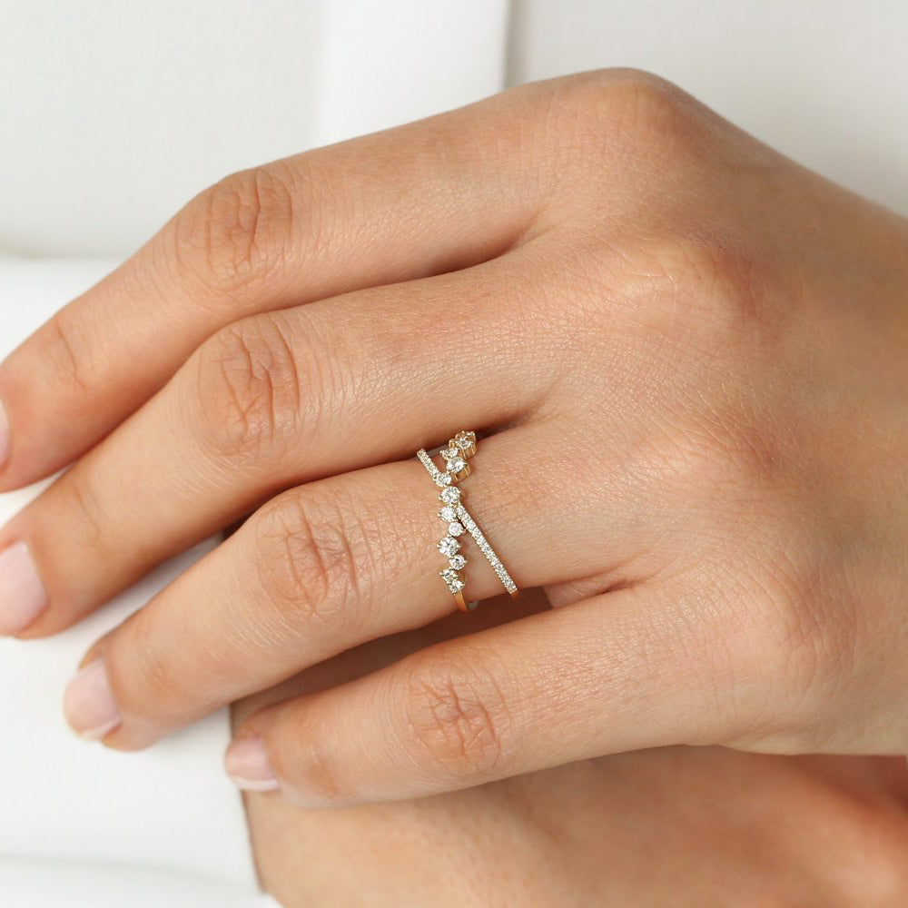 Criss Cross Diamond Cluster Ring