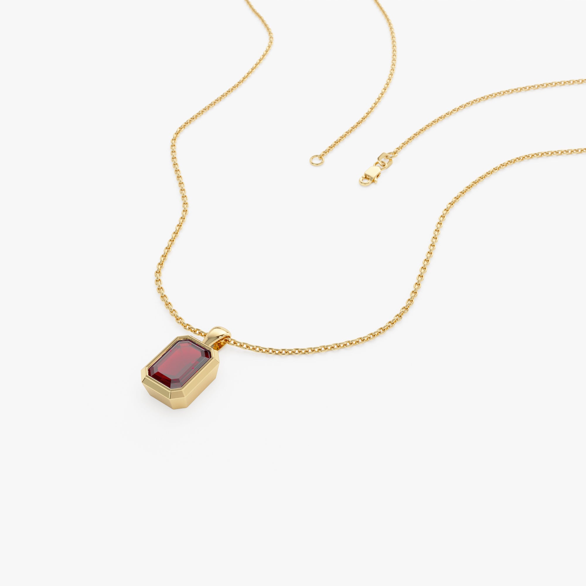 Emerald Cut Garnet Vertical Bezel Setting Pendant