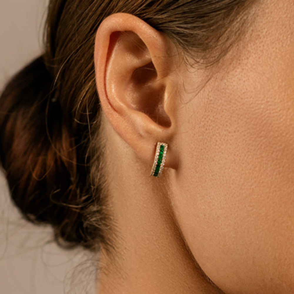 Emerald and Round Diamond Hoop Earrings