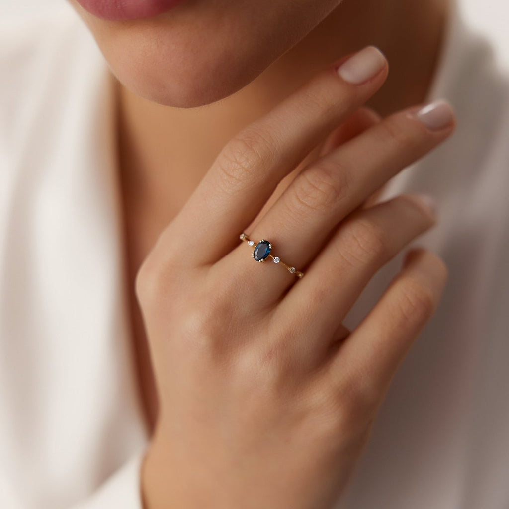 Dainty Diamond Genuine Sapphire Ring