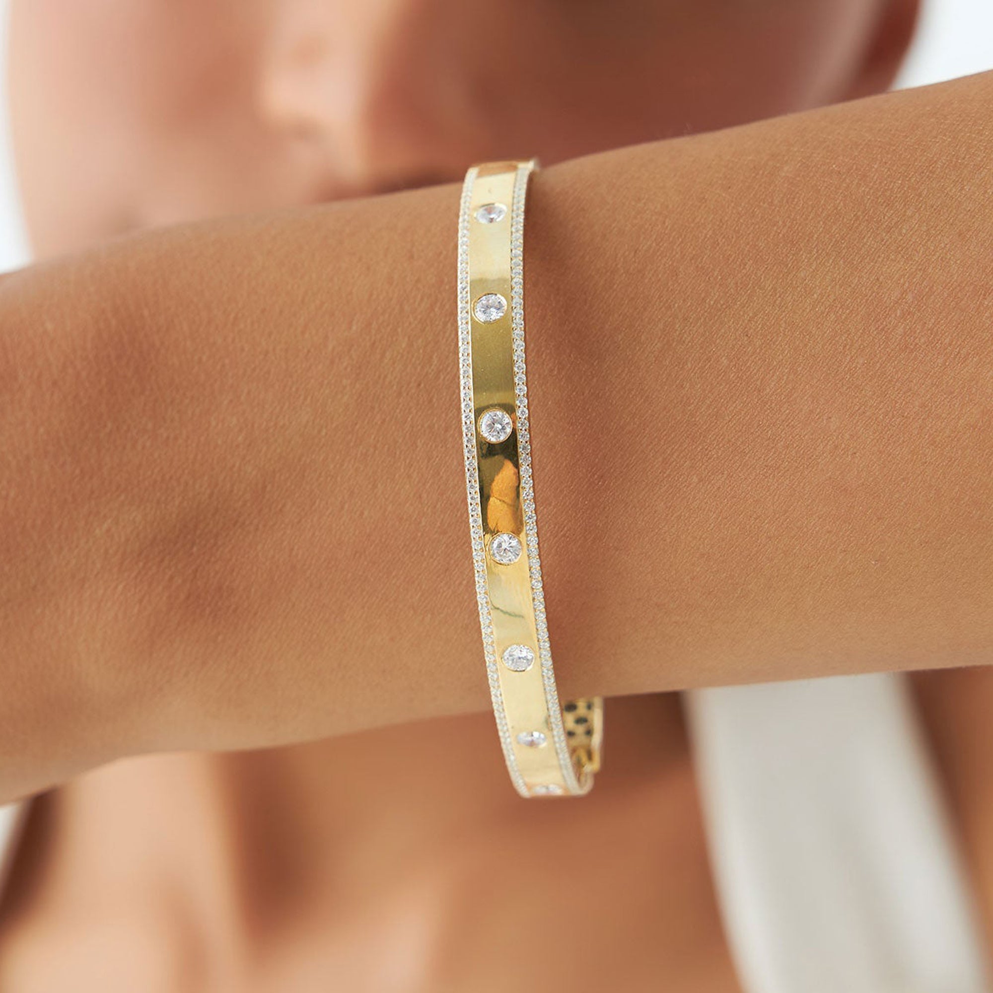 Flush Set Diamond Bangle with Pave Edges