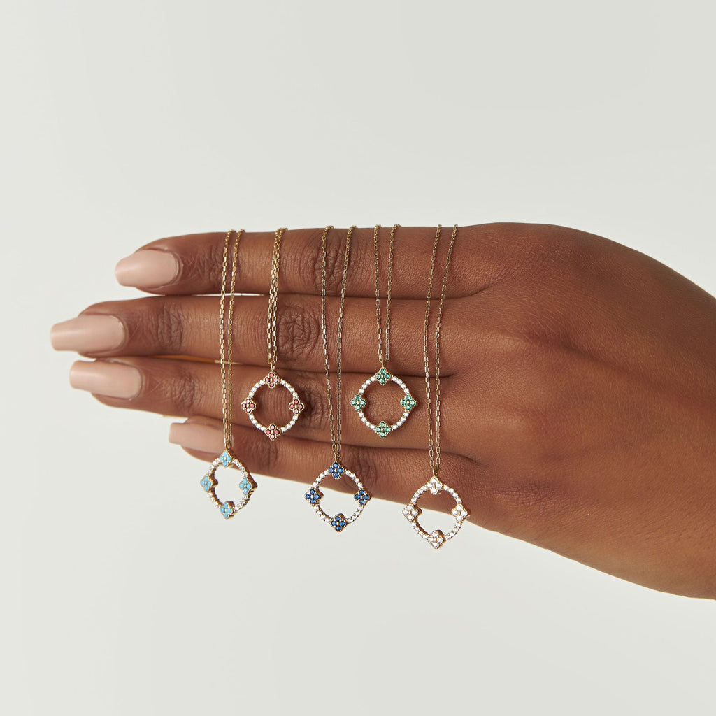 Diamond and Ruby Clover Necklace