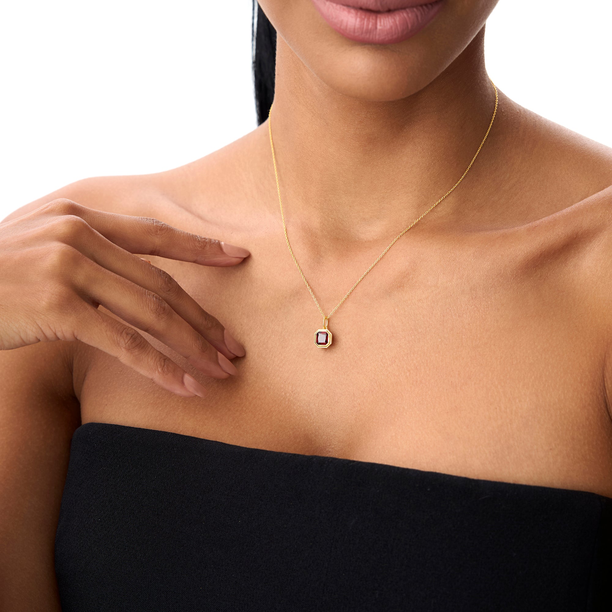 Asscher Cut Bezel Set Garnet Necklace
