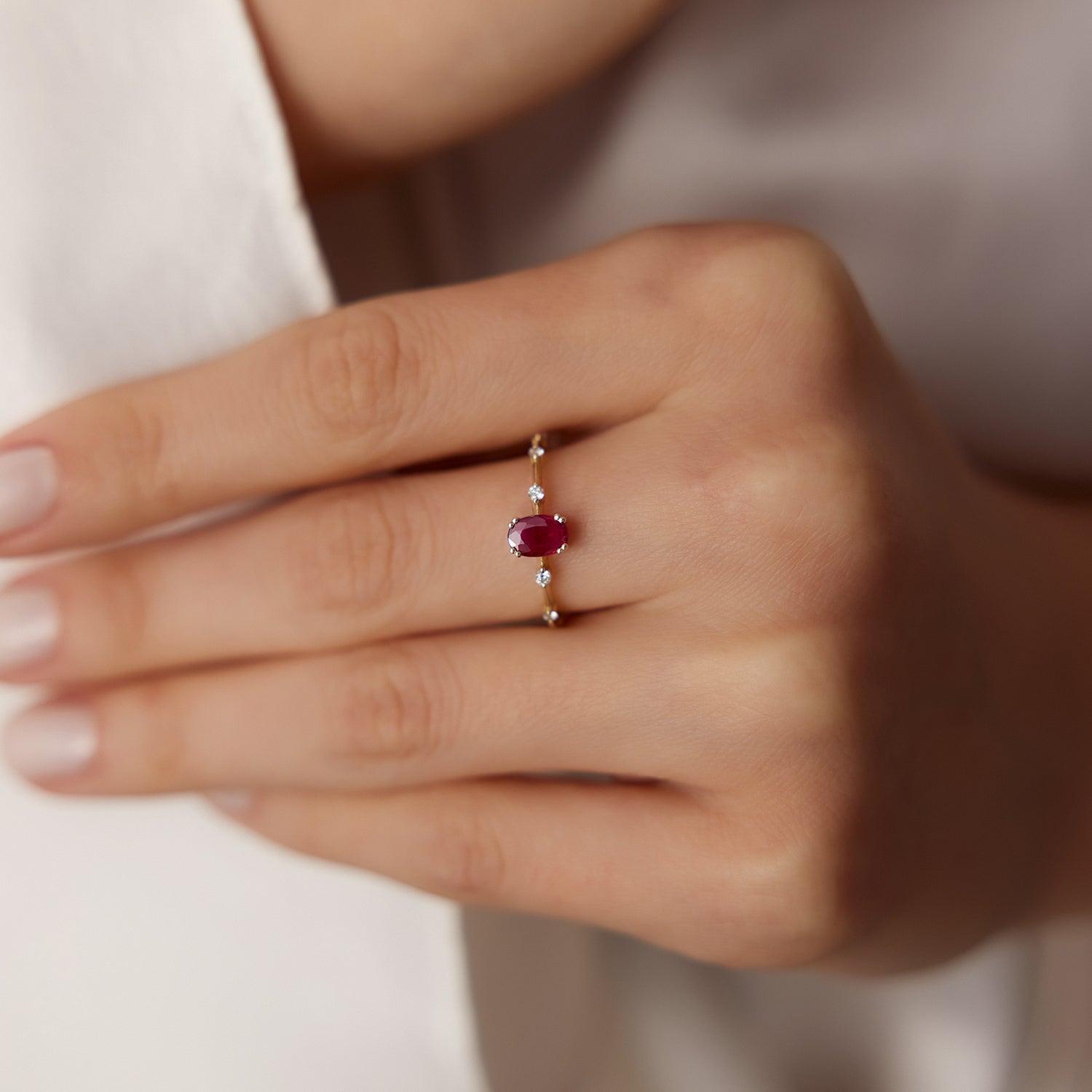 Dainty Diamond Genuine Ruby Ring
