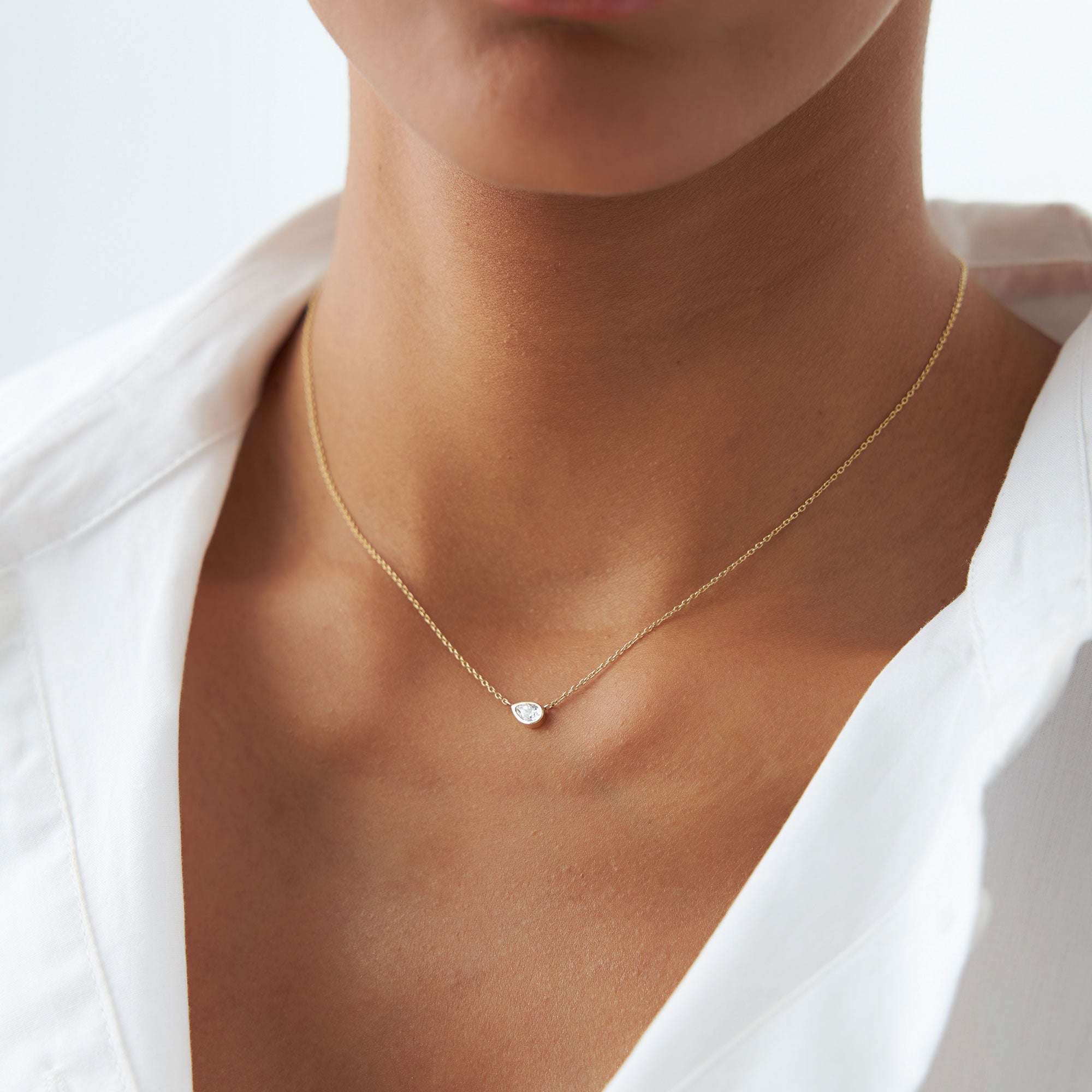 Horizontal Pear Shape Diamond Solitaire Necklace