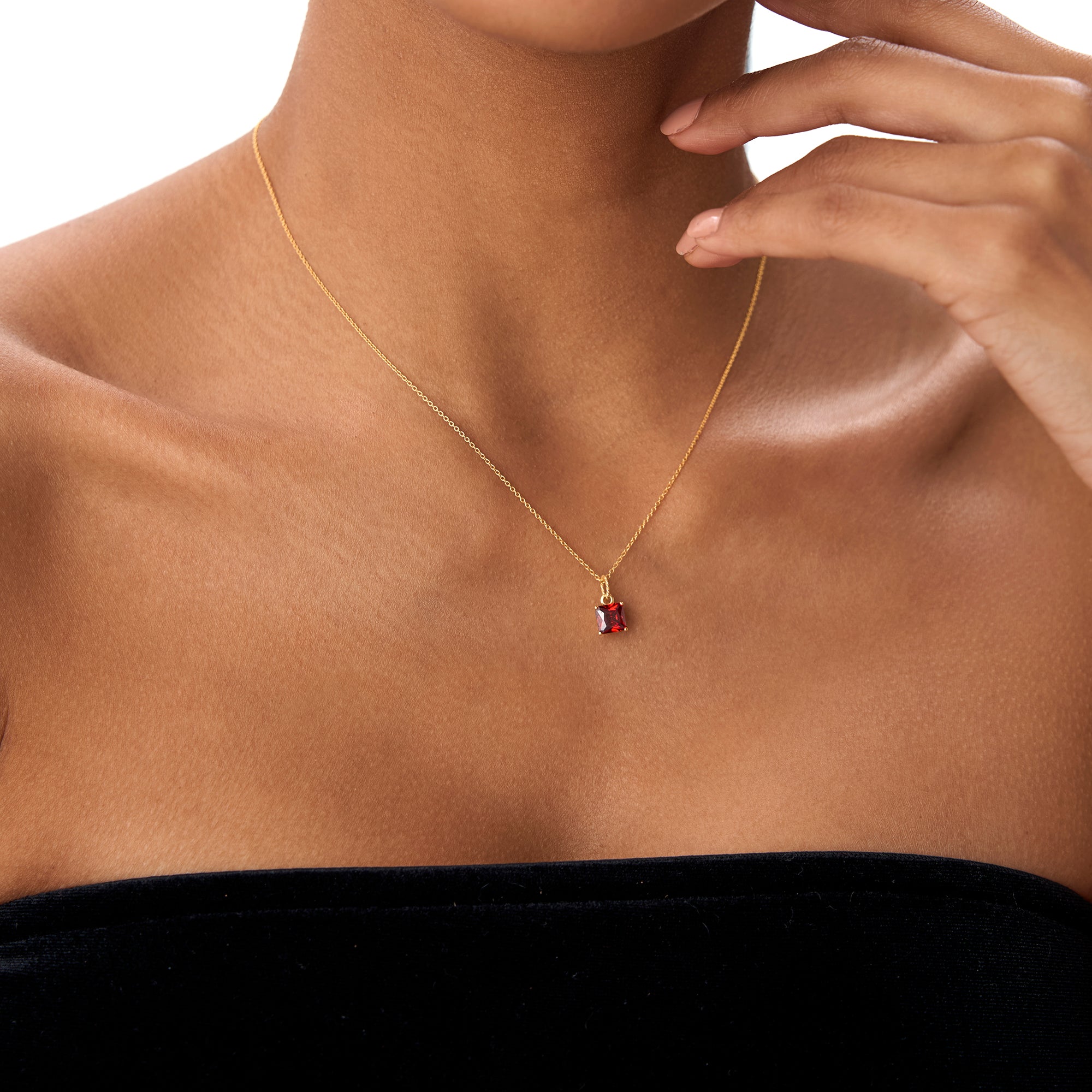 Cushion Cut Garnet Solitaire Necklace