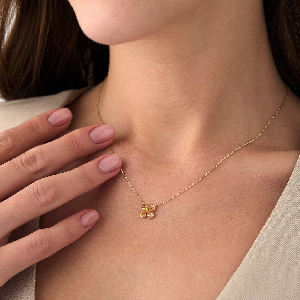 Four Leaf Citrine Clover Necklace