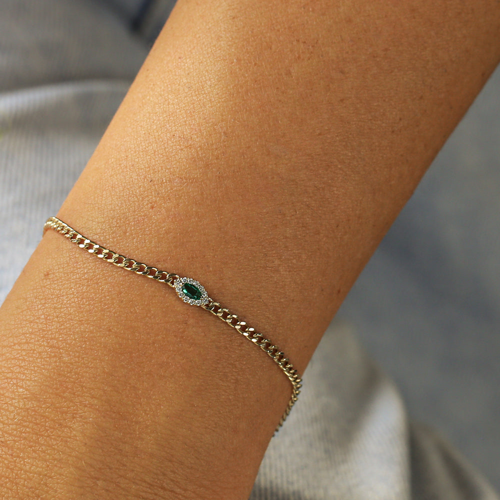 2MM Curb Link Marquise Emerald Bracelet
