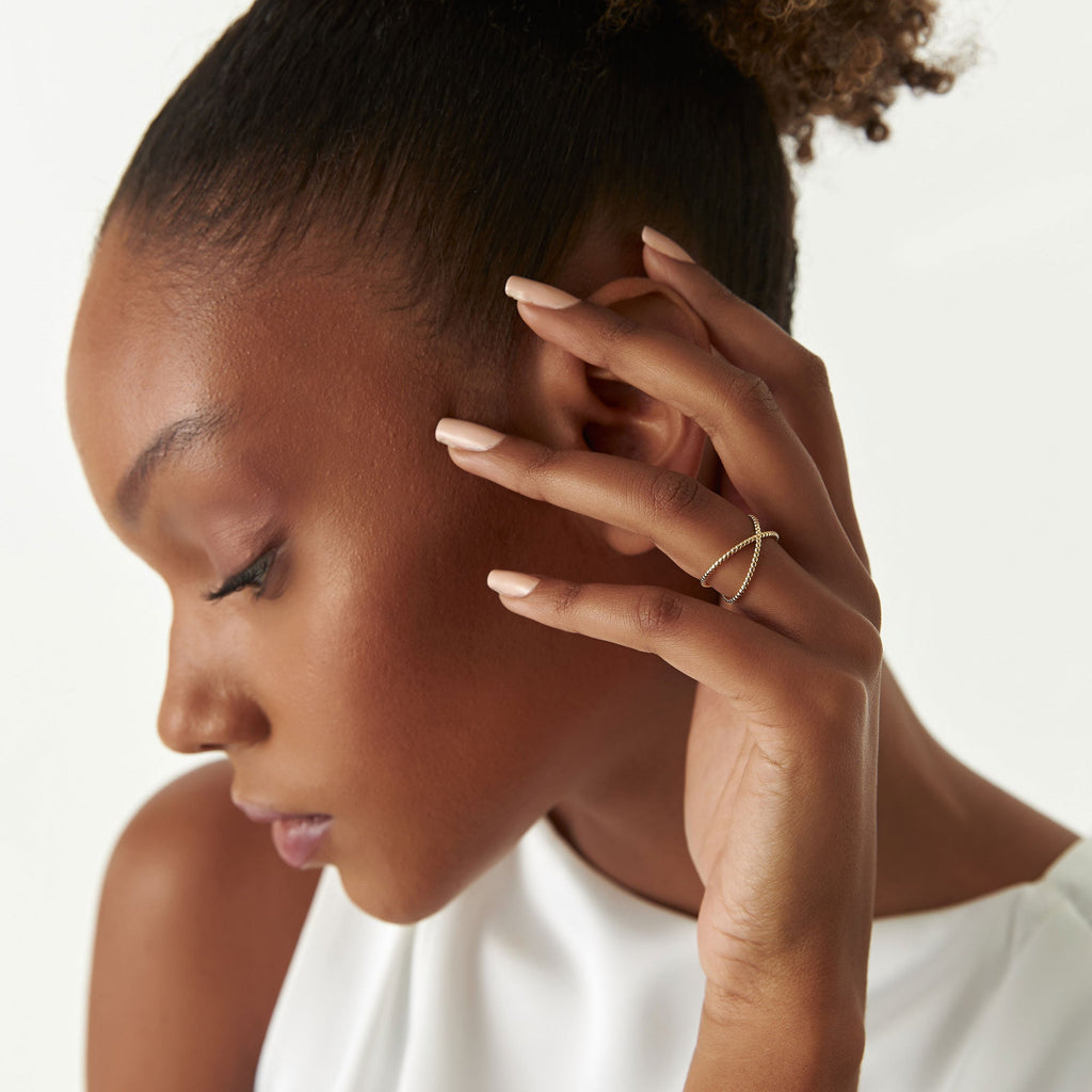 Beaded Band Criss Cross Statement Ring