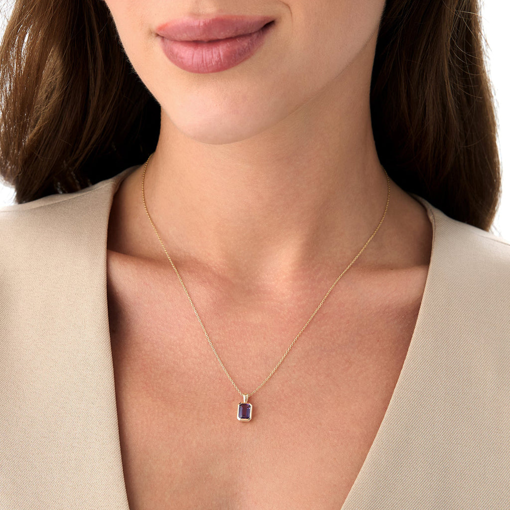 Emerald Cut Amethyst Vertical Bezel Setting Pendant