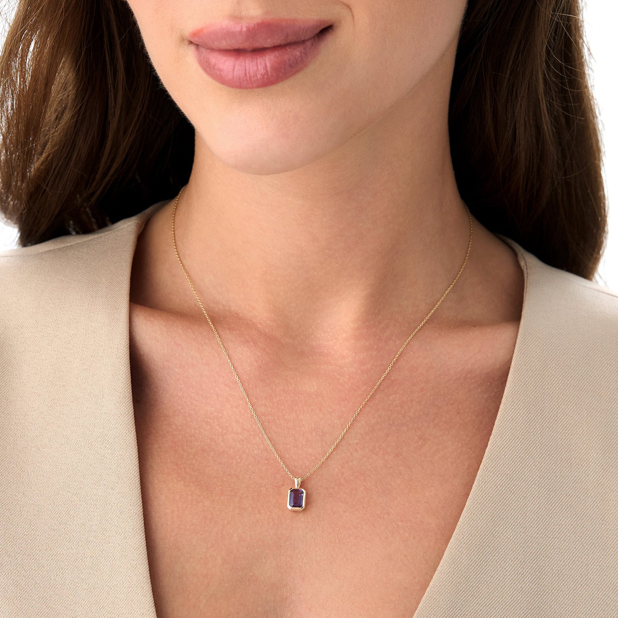 Emerald Cut Amethyst Vertical Bezel Setting Pendant