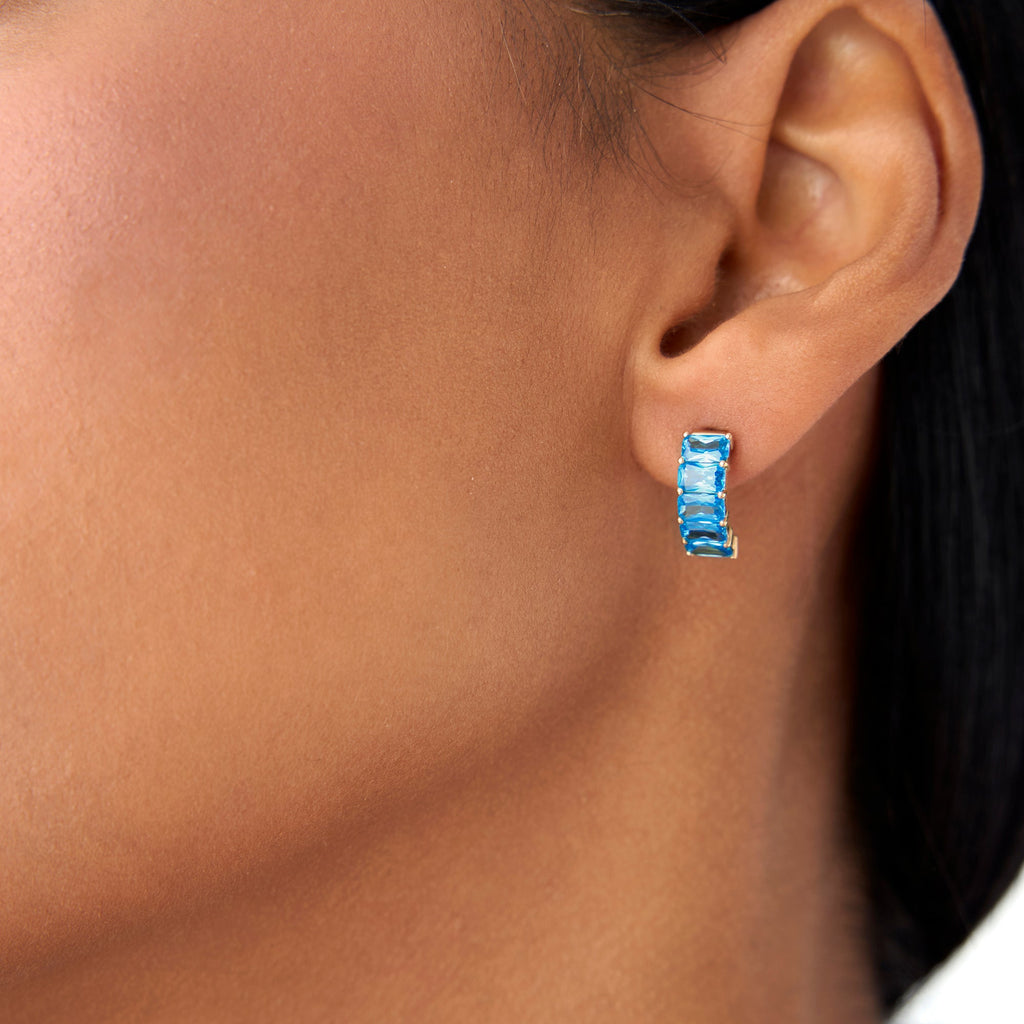 Emerald Cut London Blue Topaz  Half Hoop Earrings