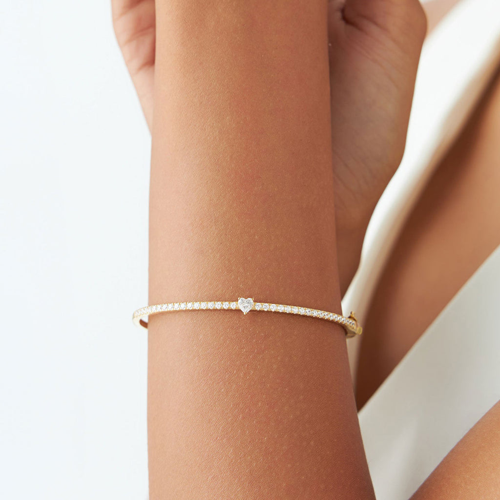 Heart Shaped and Round Diamond Bangle