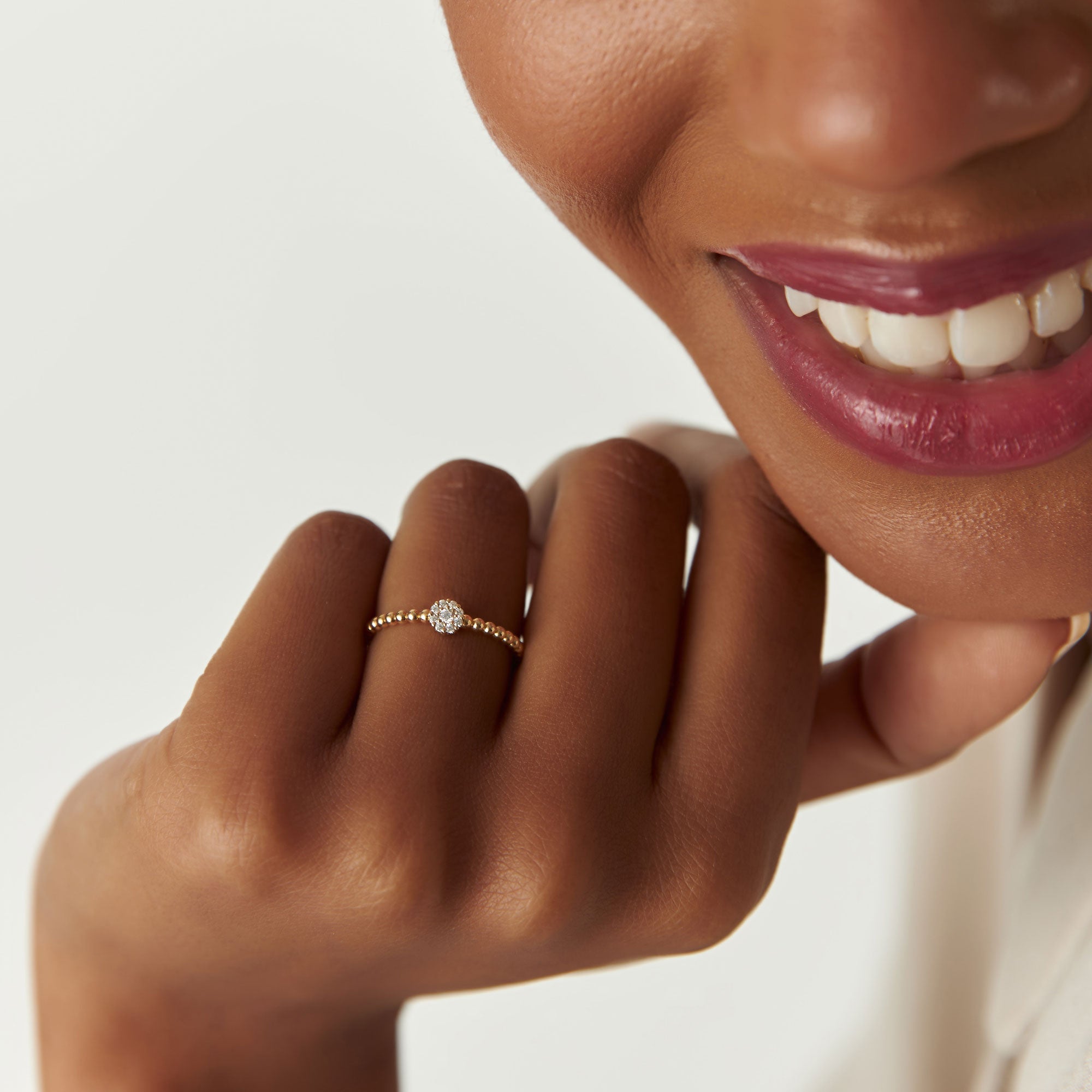 Beaded Floral Diamond Ring