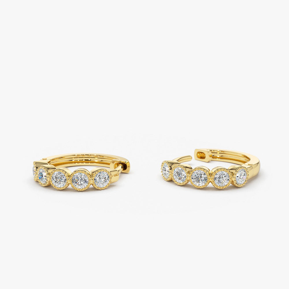 Bezel Setting Diamond Huggie Earrings