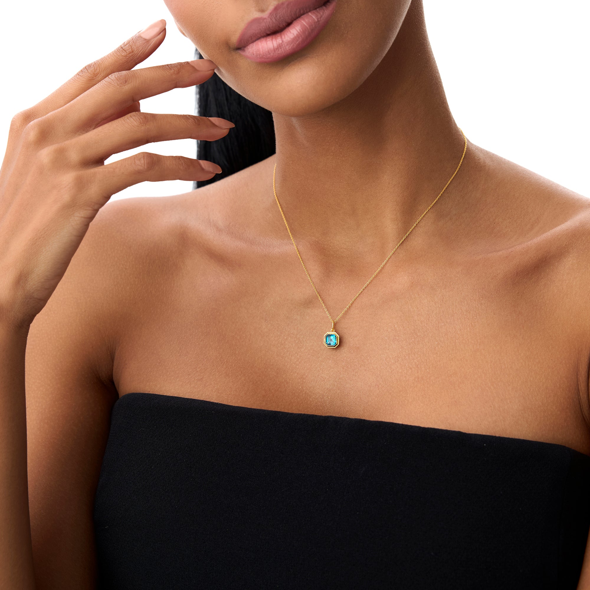 Asscher Cut Bezel Set London Blue Topaz  Necklace