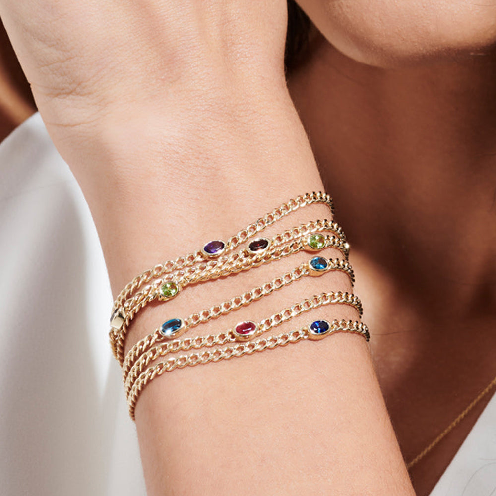 Cuban Link Bracelet w Bezel Setting London Blue Topaz