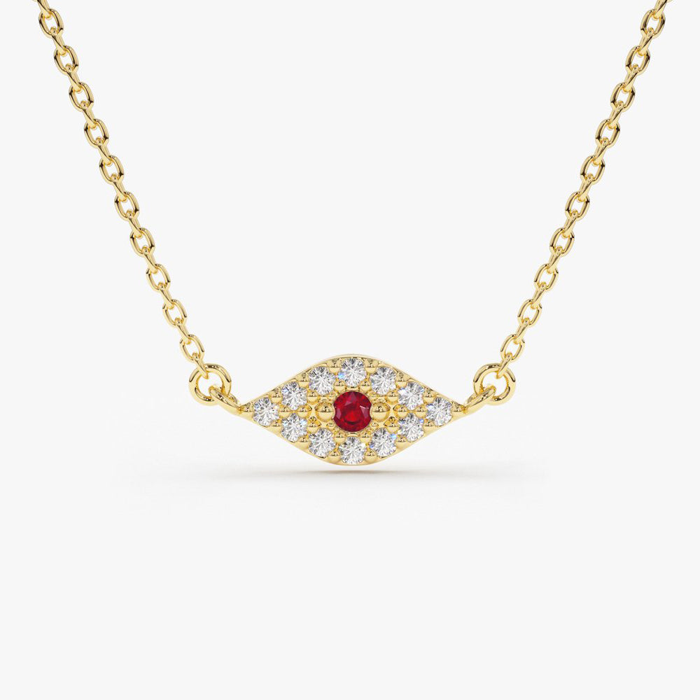 Diamond and Ruby Evil Eye Necklace