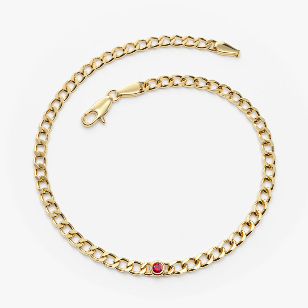Cuban Link Bracelet / Bezel Setting Ruby