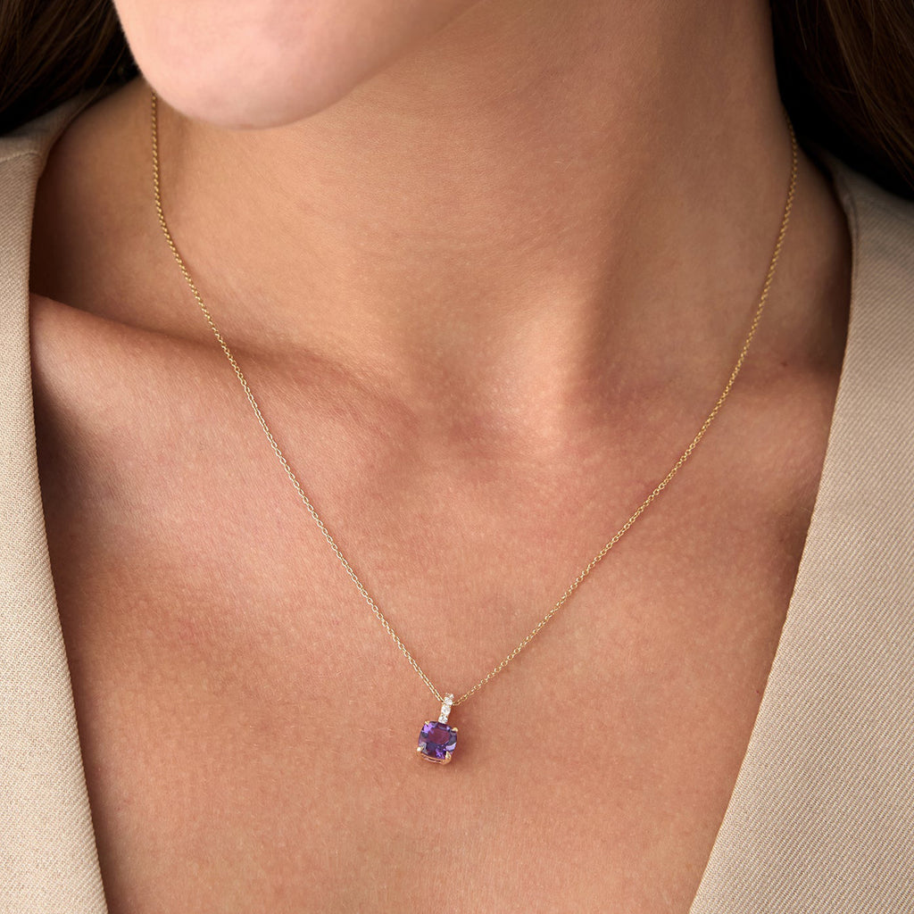 Cushion Cut Amethyst with Diamond Bail
