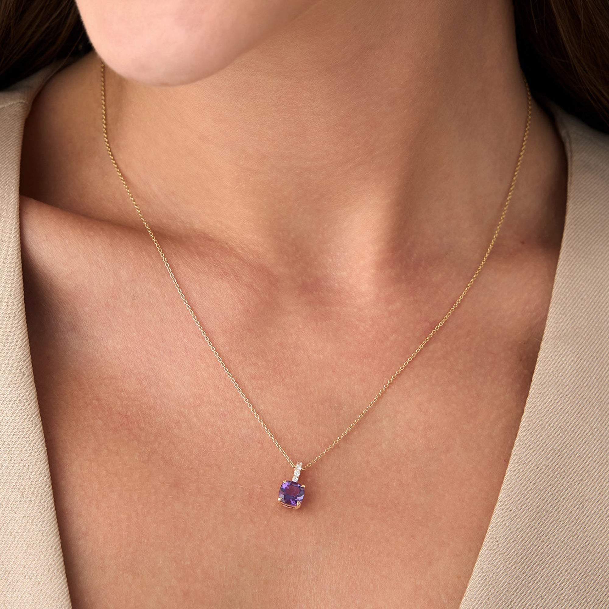 Cushion Cut Amethyst with Diamond Bail