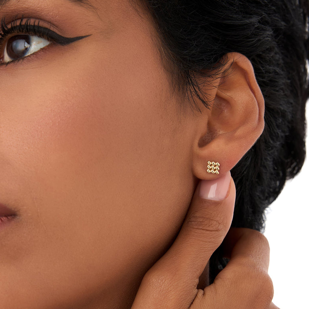 Geometric Beaded Stud Earrings