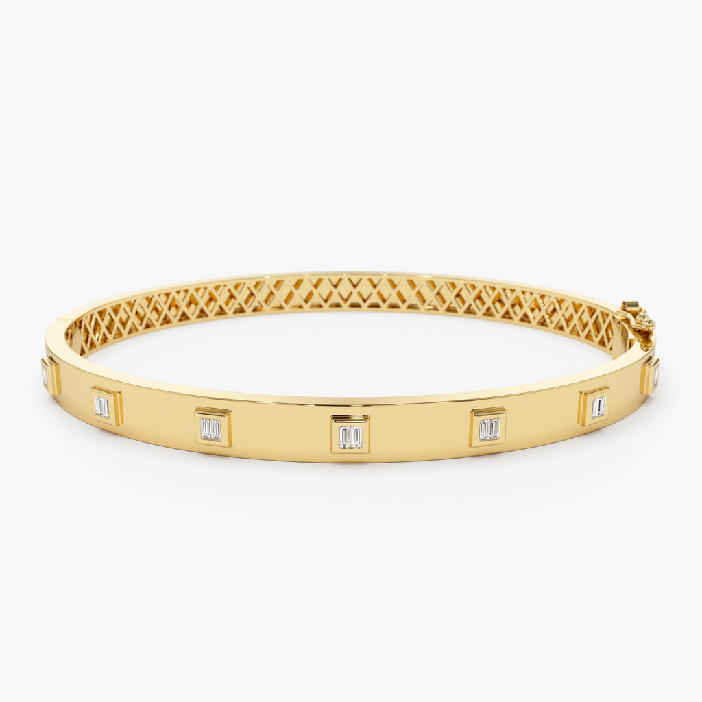 Baguette Diamond Bezel Setting Statement Bangle