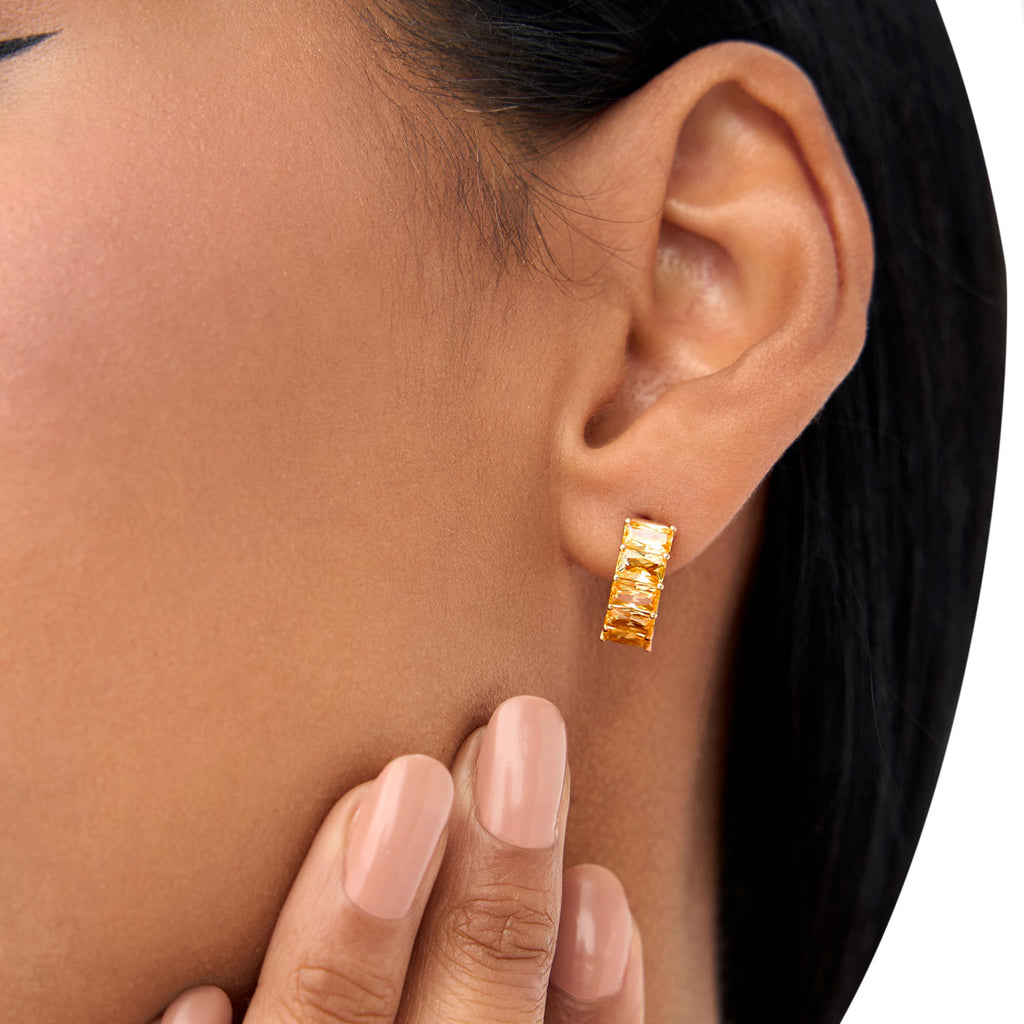 Emerald Cut Citrine Half Hoop Earrings