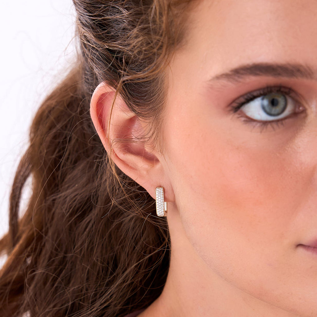 Diamond Pave Huggie Earrings Square  Hoops