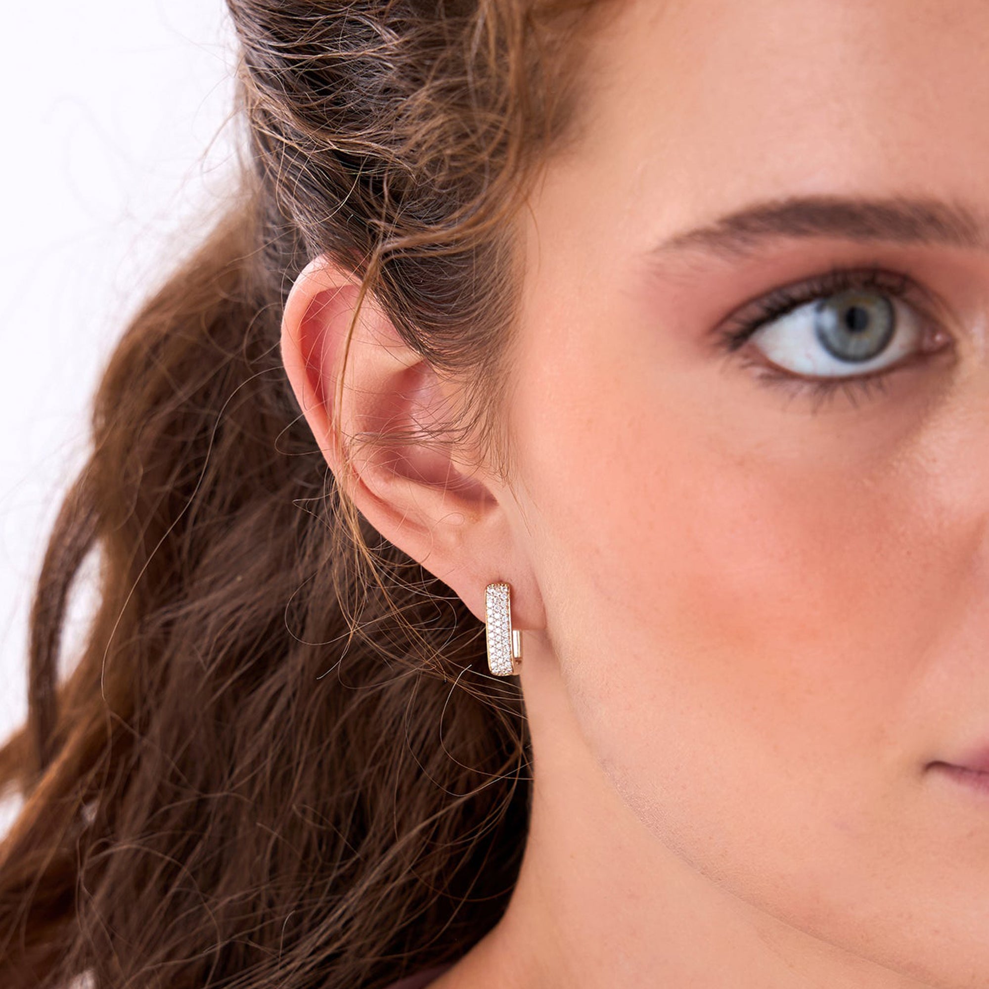 Diamond Pave Huggie Earrings Square  Hoops