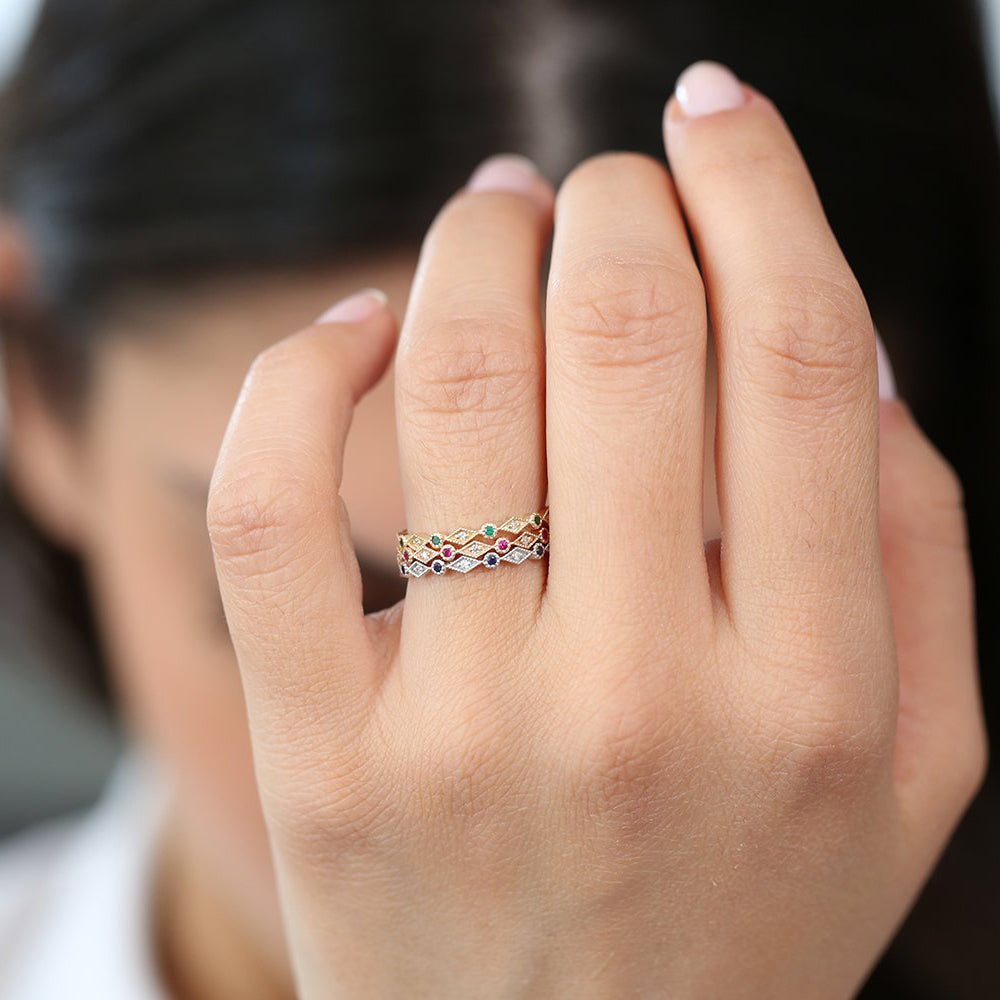 Emerald Art Deco Wedding Band