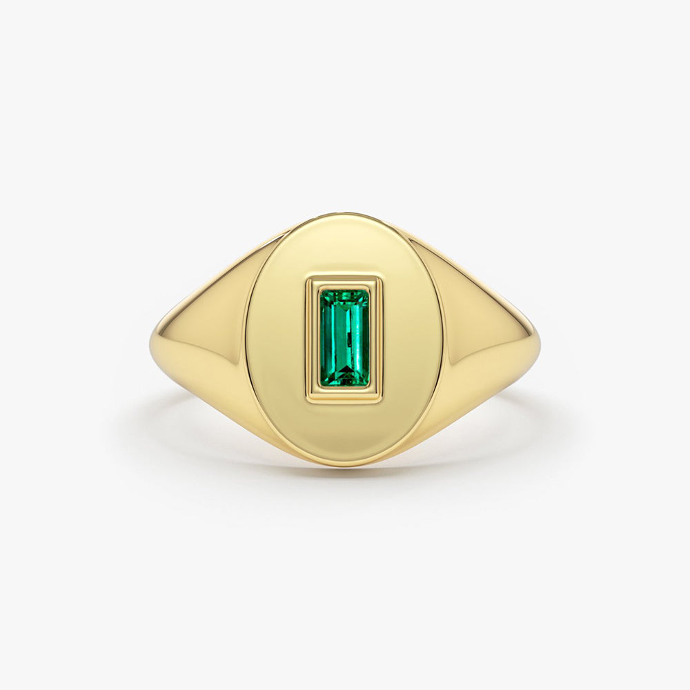 Baguette Emerald Signet Ring