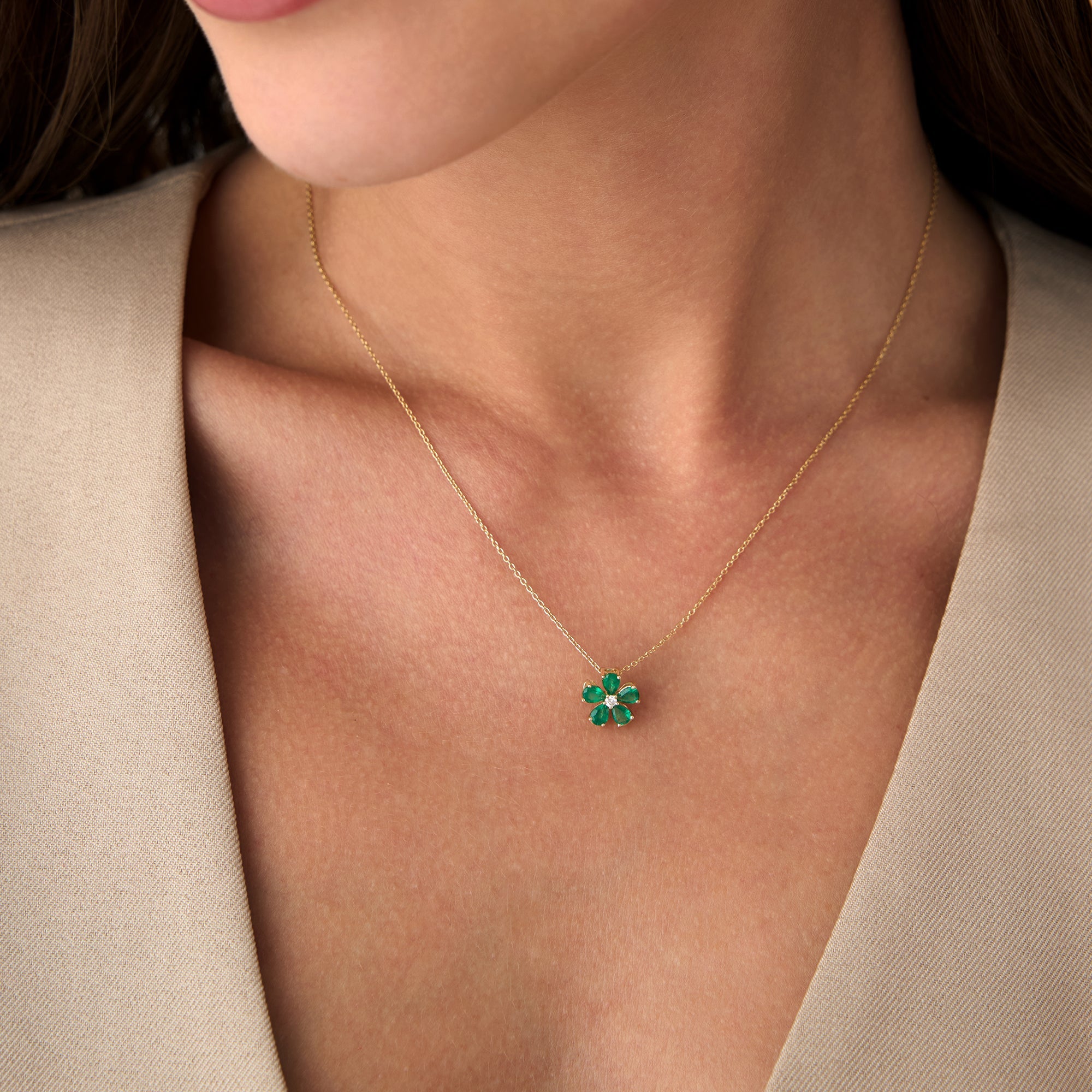 Emerald and Diamond Floral Pendant
