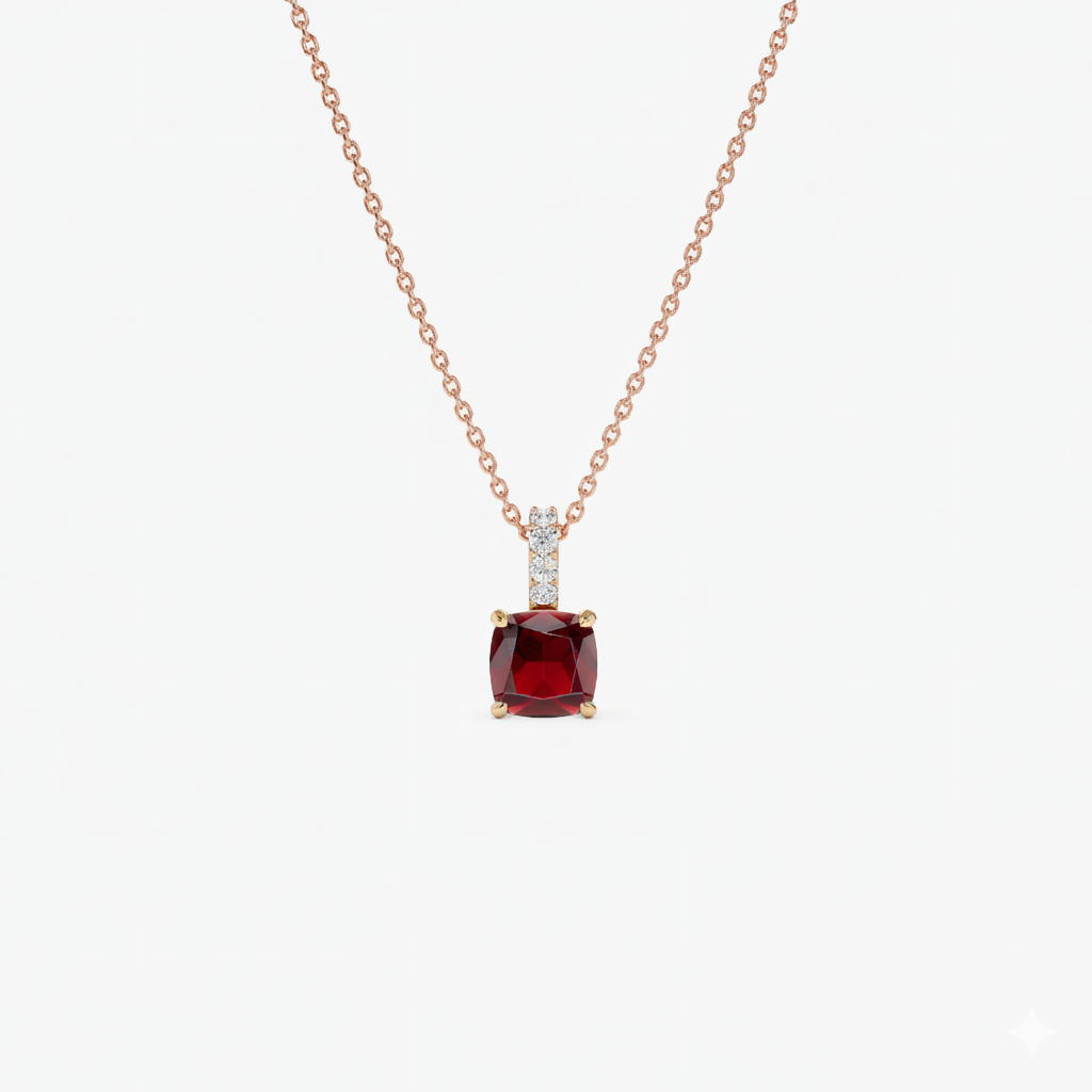Cushion Cut Garnet with Diamond Bail