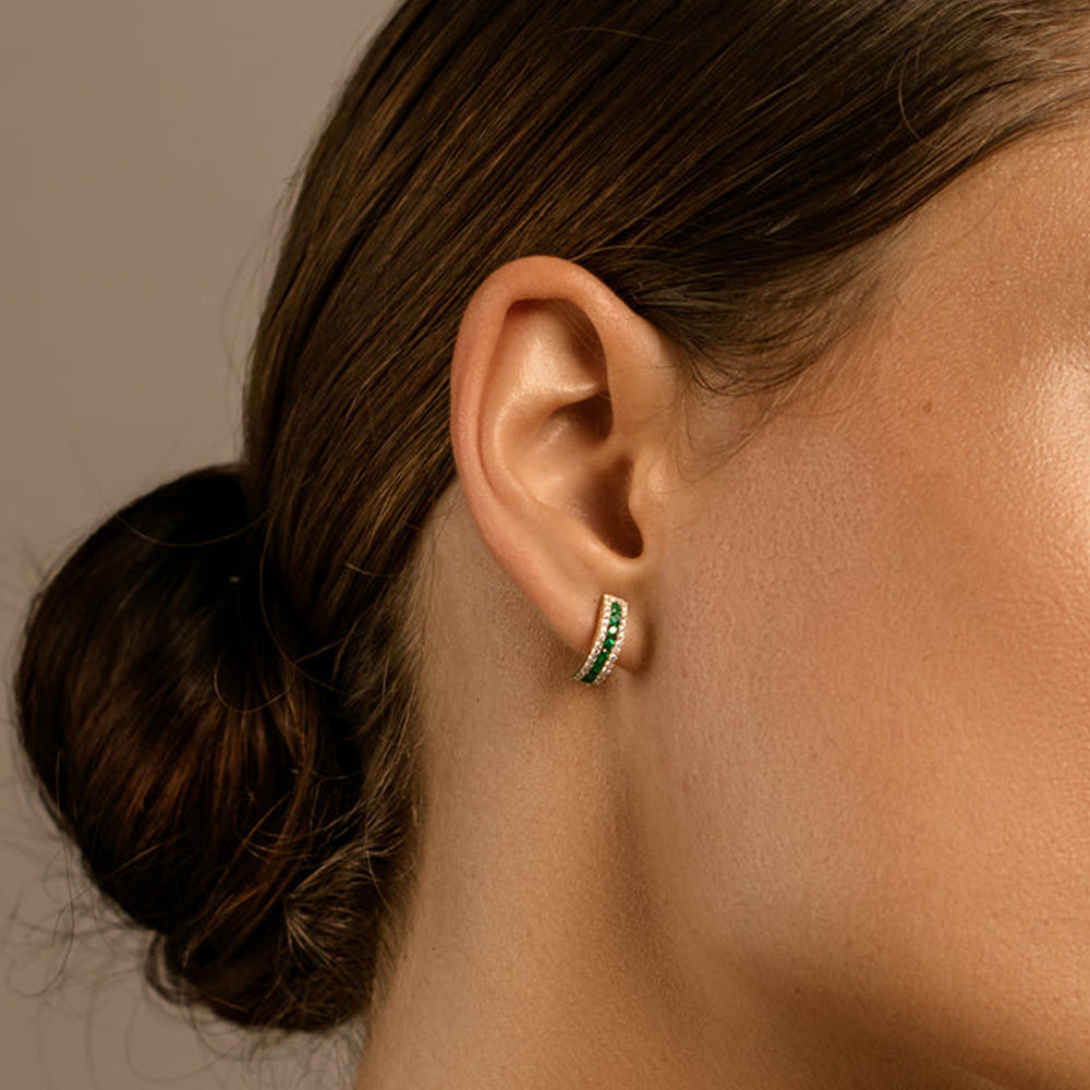 Emerald and Round Diamond Hoop Earrings