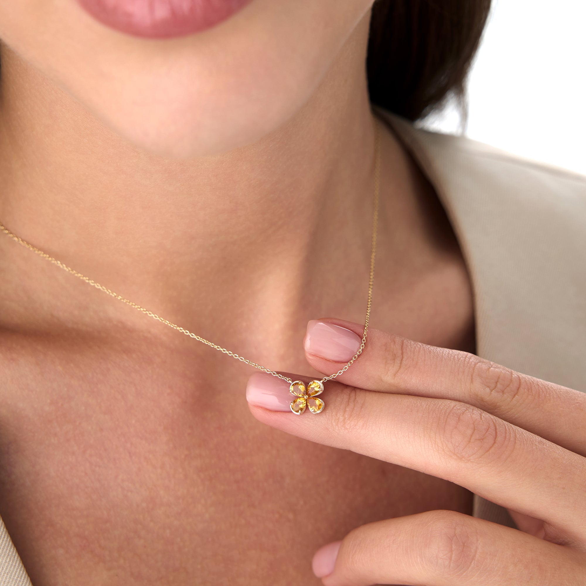 Four Leaf Citrine Clover Necklace