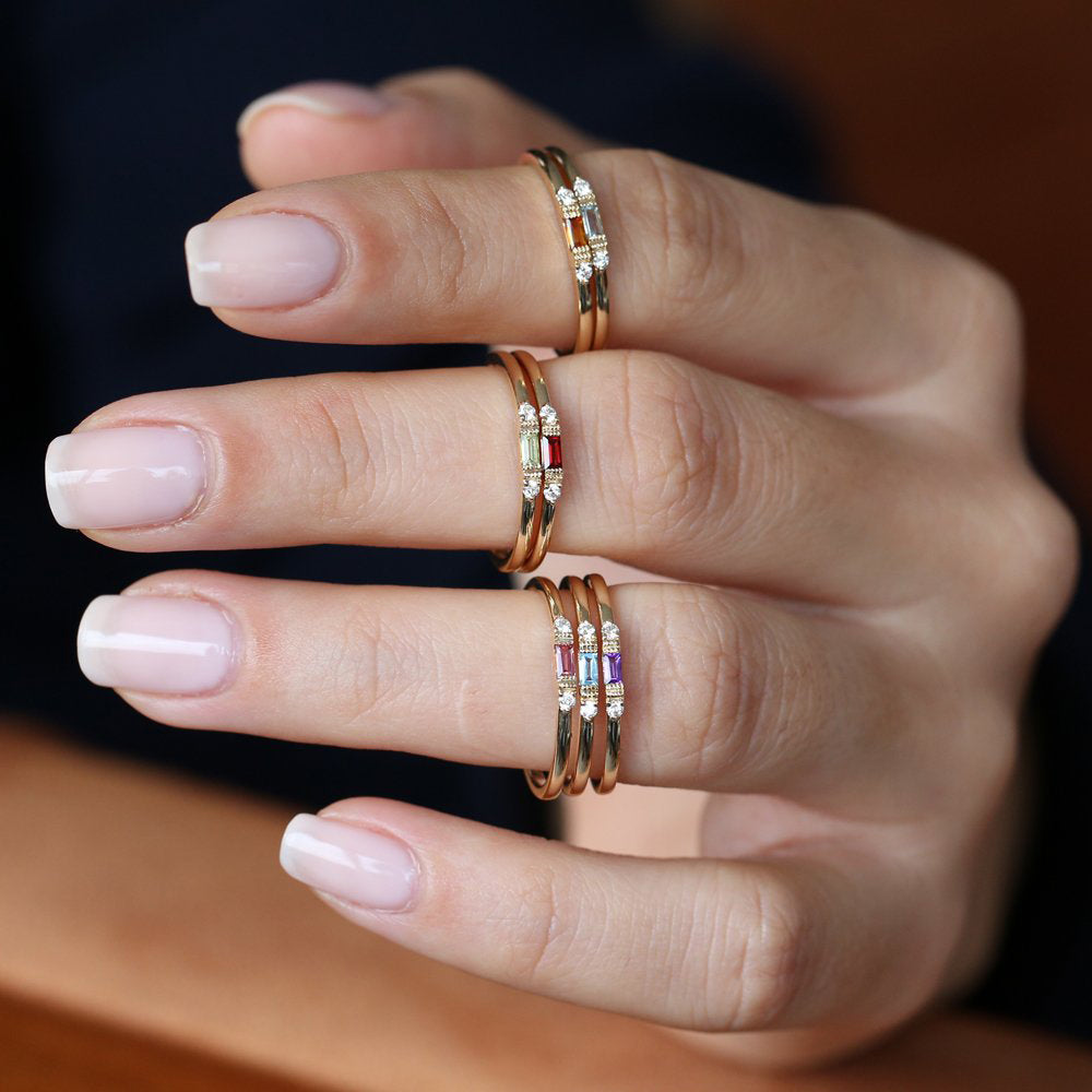 Baguette Amethyst With Diamond Ring