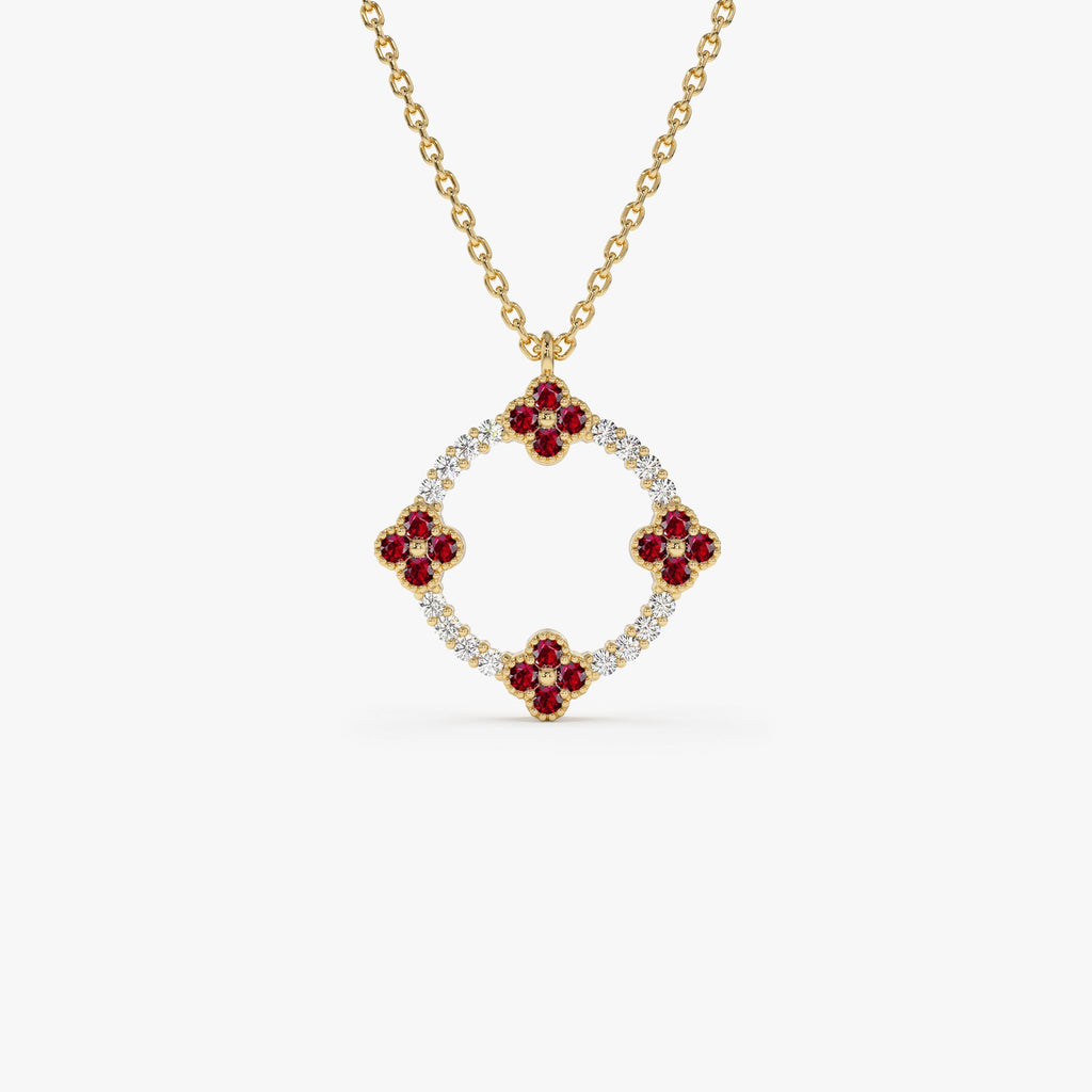 Diamond and Ruby Clover Necklace