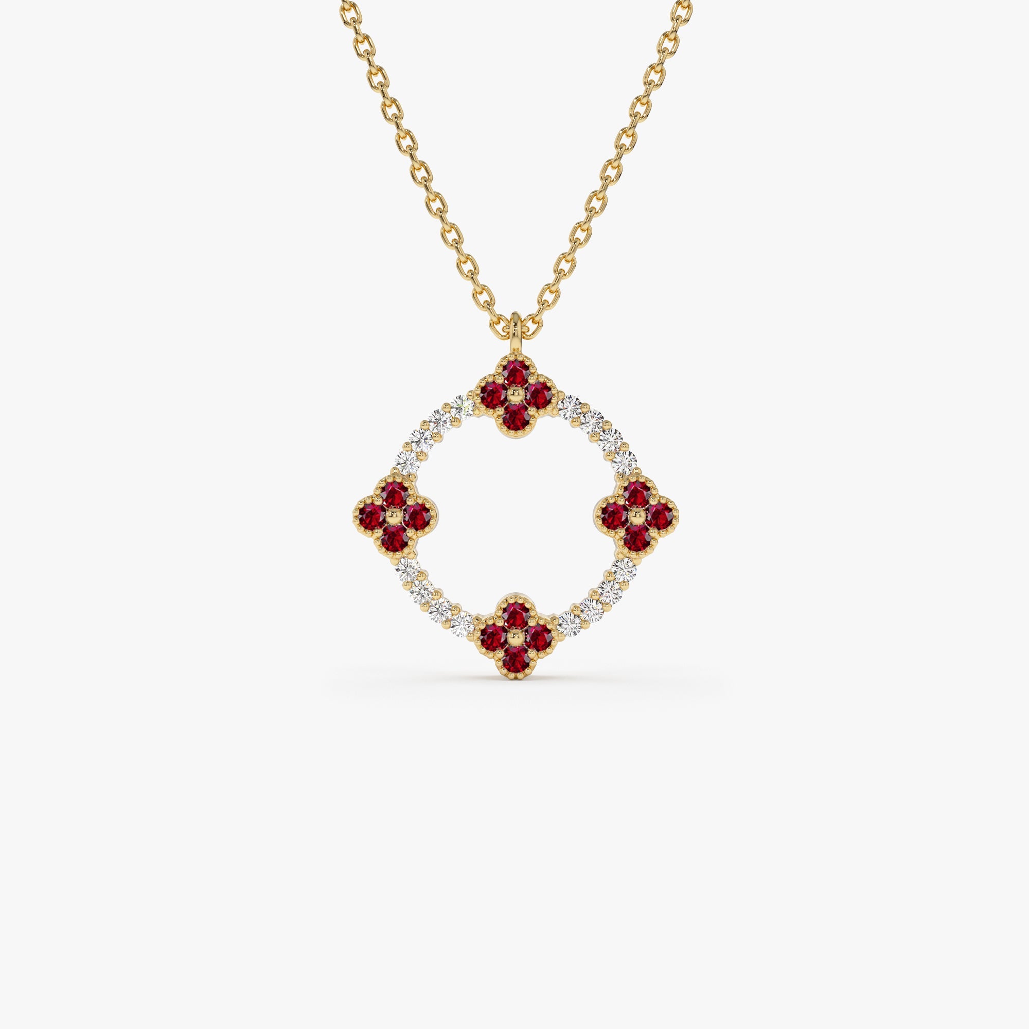 Diamond and Ruby Clover Necklace