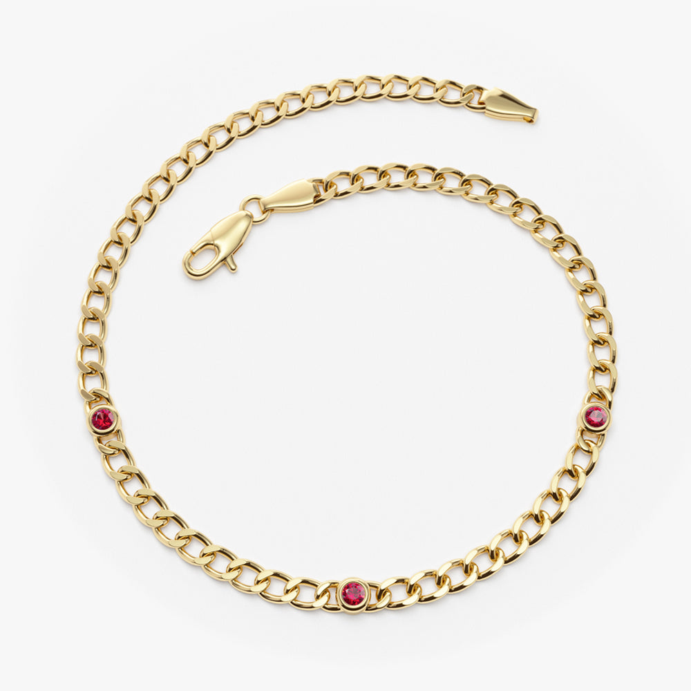 Cuban Link Bracelet / Bezel Setting Ruby