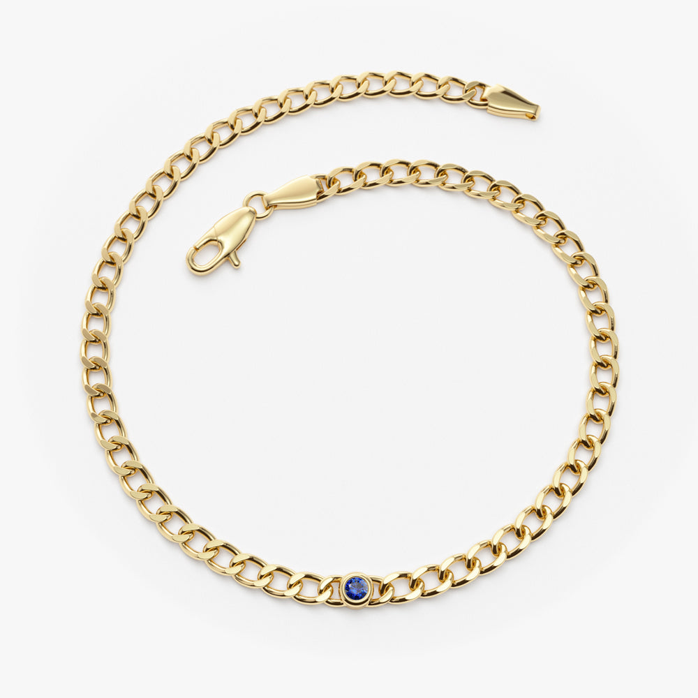 Cuban Link Bracelet w/ Bezel Setting Sapphire