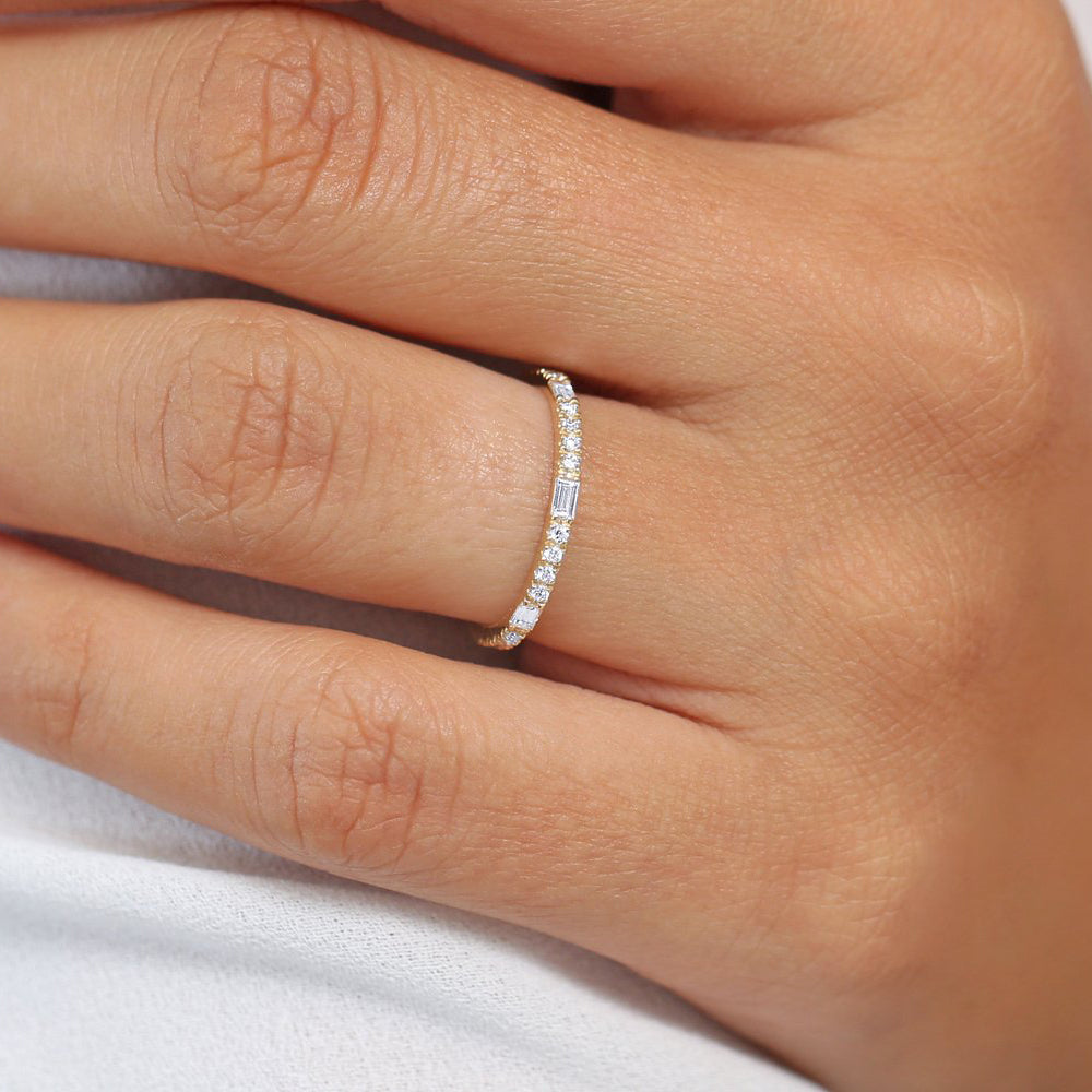Baguette and Round Cut Diamond Wedding Band