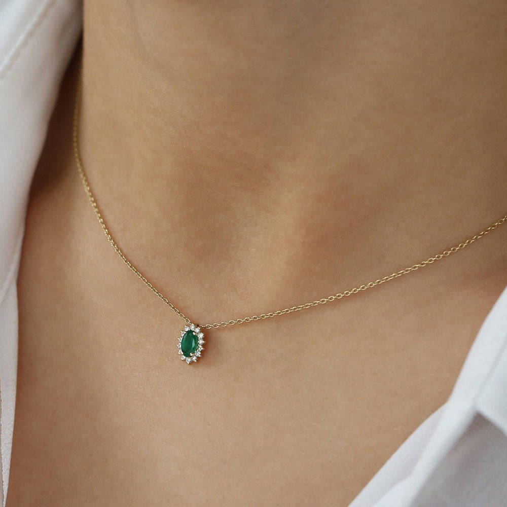 Emerald Necklace with Halo Diamonds