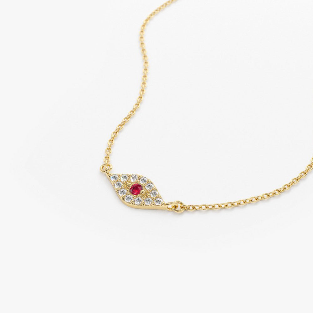 Diamond and Ruby Evil Eye Necklace