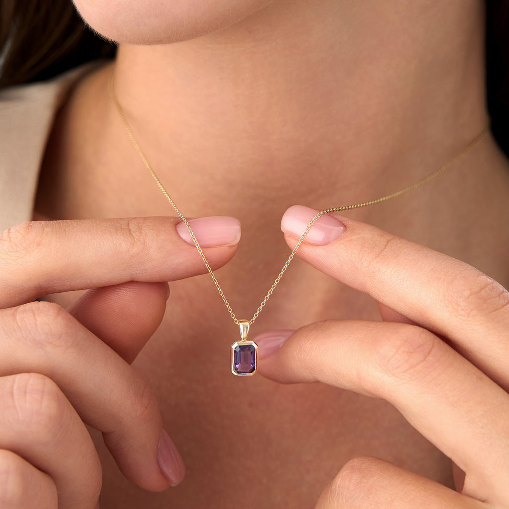Emerald Cut Amethyst Vertical Bezel Setting Pendant