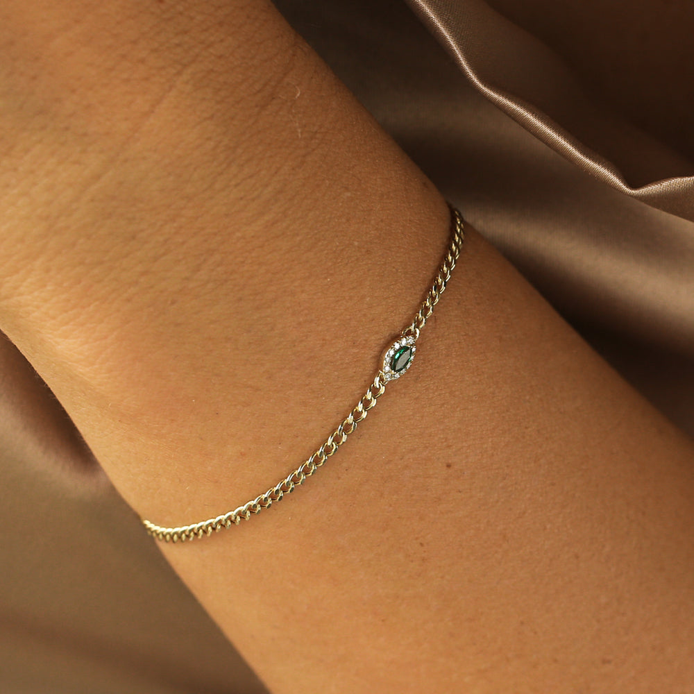 2MM Curb Link Marquise Emerald Bracelet
