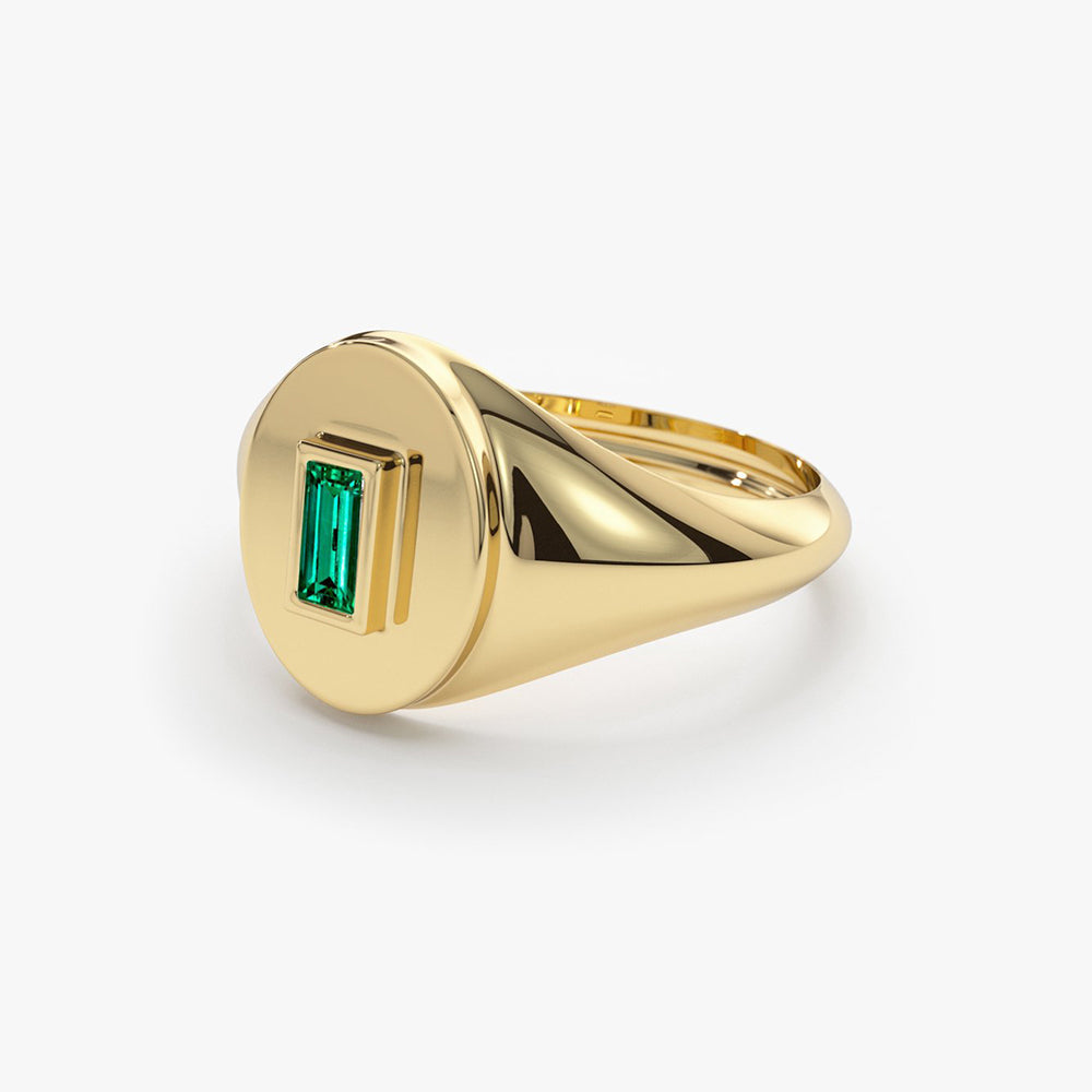 Baguette Emerald Signet Ring