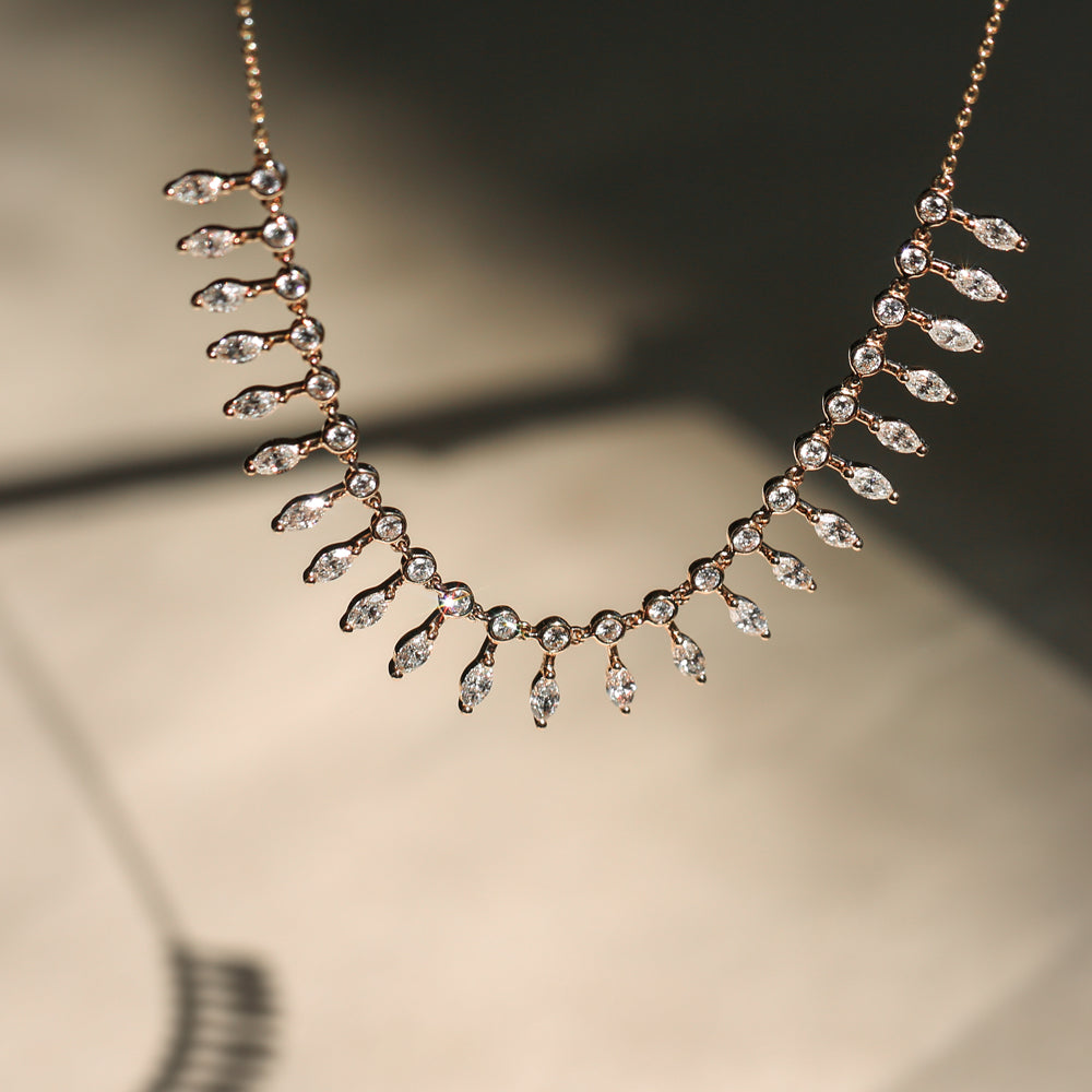 Marquise and Round Diamonds Statement Piece Necklace