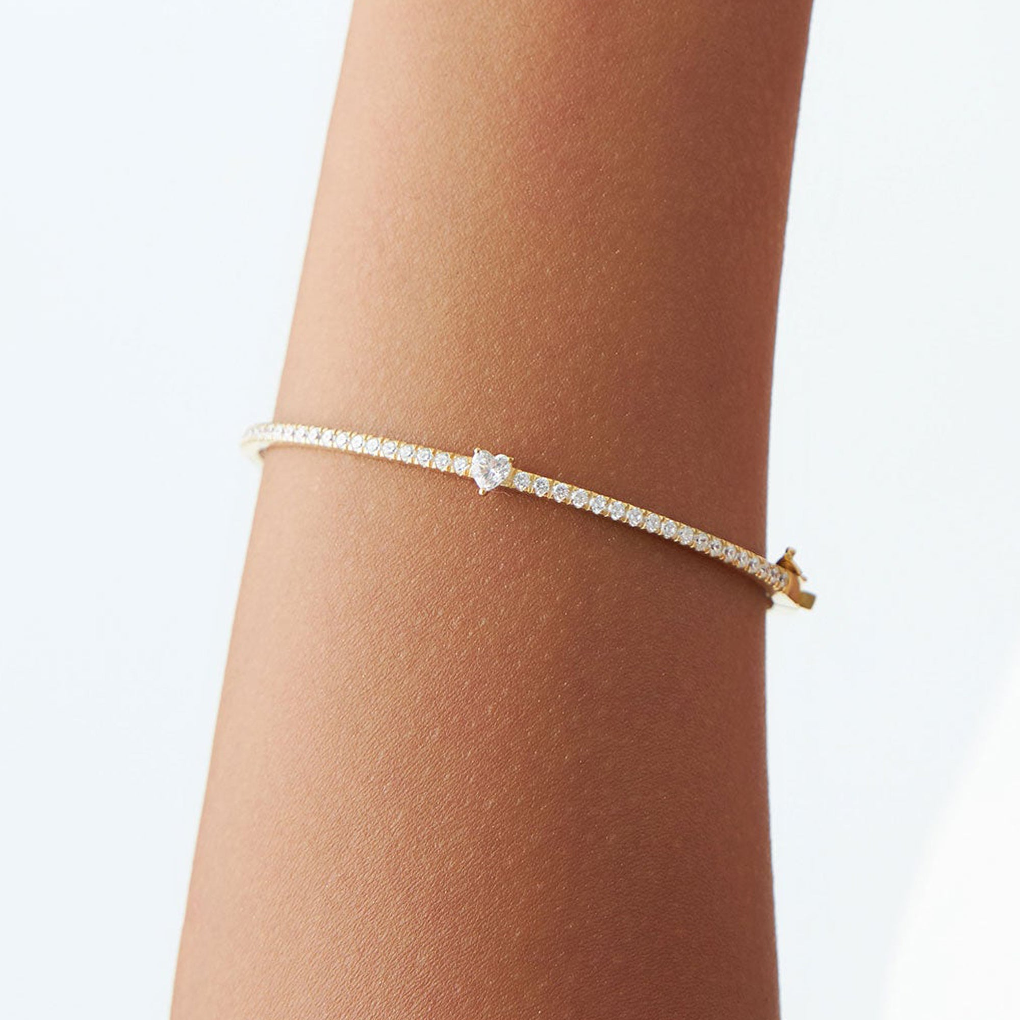 Heart Shaped and Round Diamond Bangle