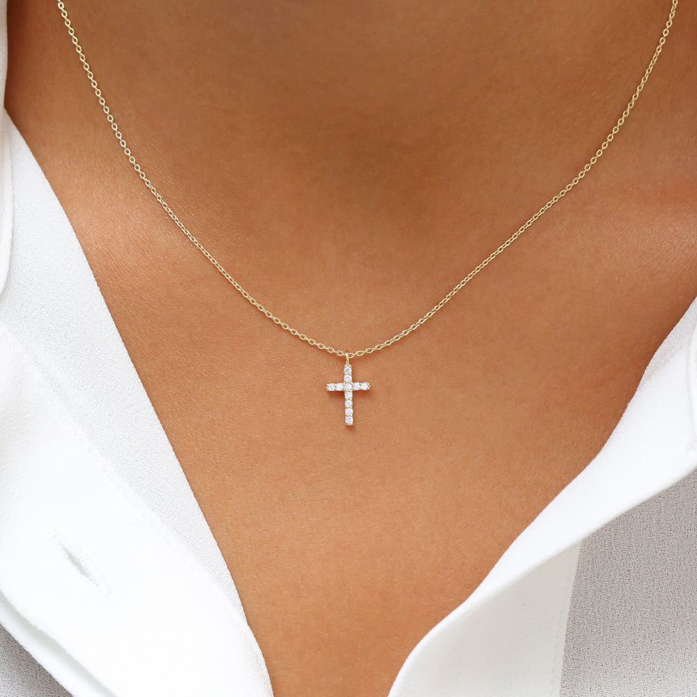 Micro Pave Diamond Cross Necklace